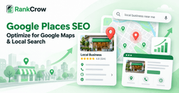 Google Places SEO illustrated with Google Business Profile, Google Maps, local search, and a business website