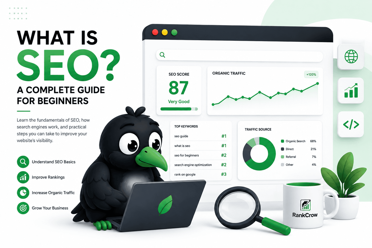 SEO beginner guide showing RankCrow SEO analysis concepts