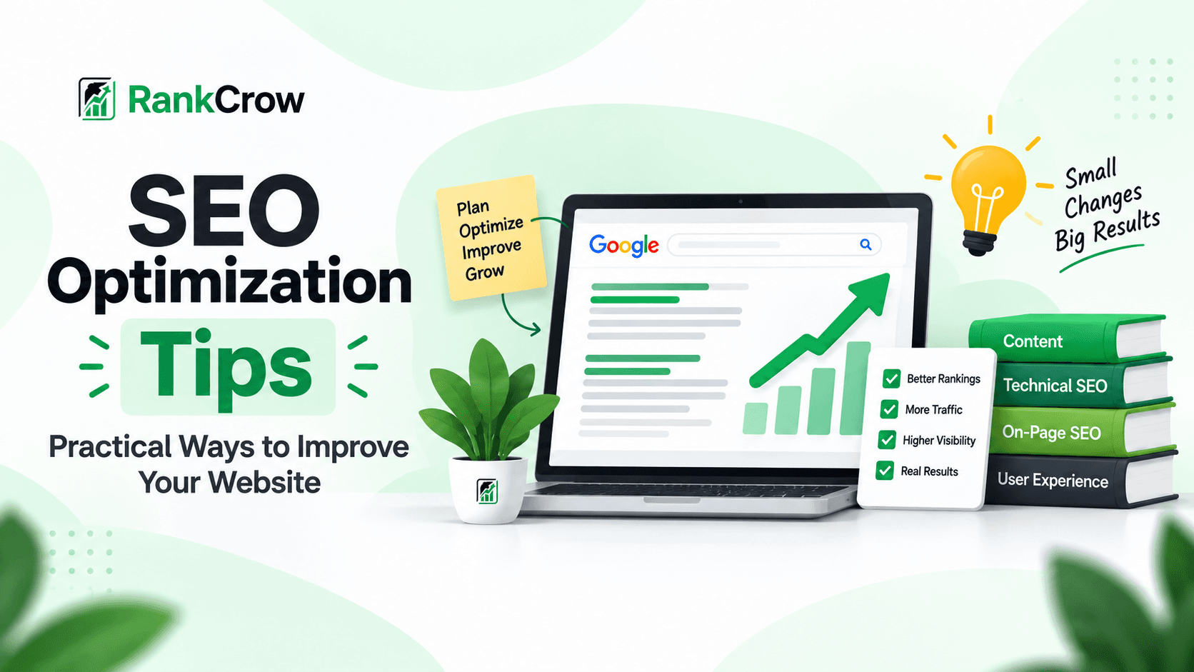 SEO optimization tips for improving website content, technical SEO, and search visibility