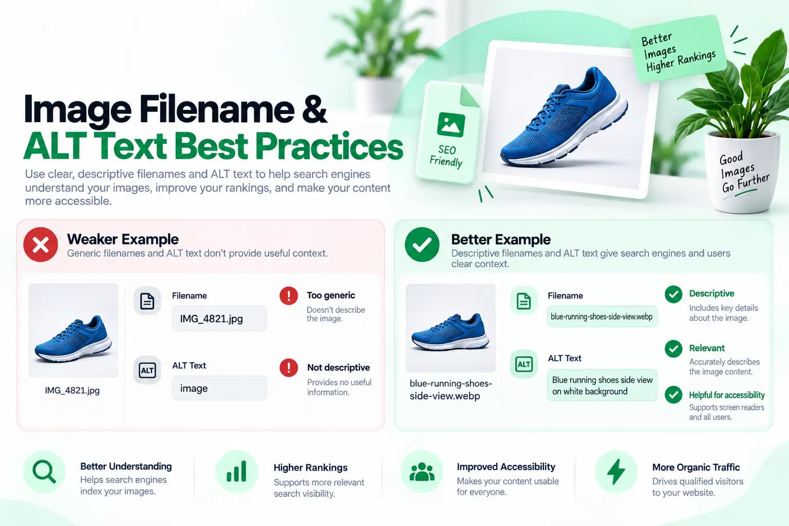 Image filename and alt text best practices showing descriptive SEO image examples