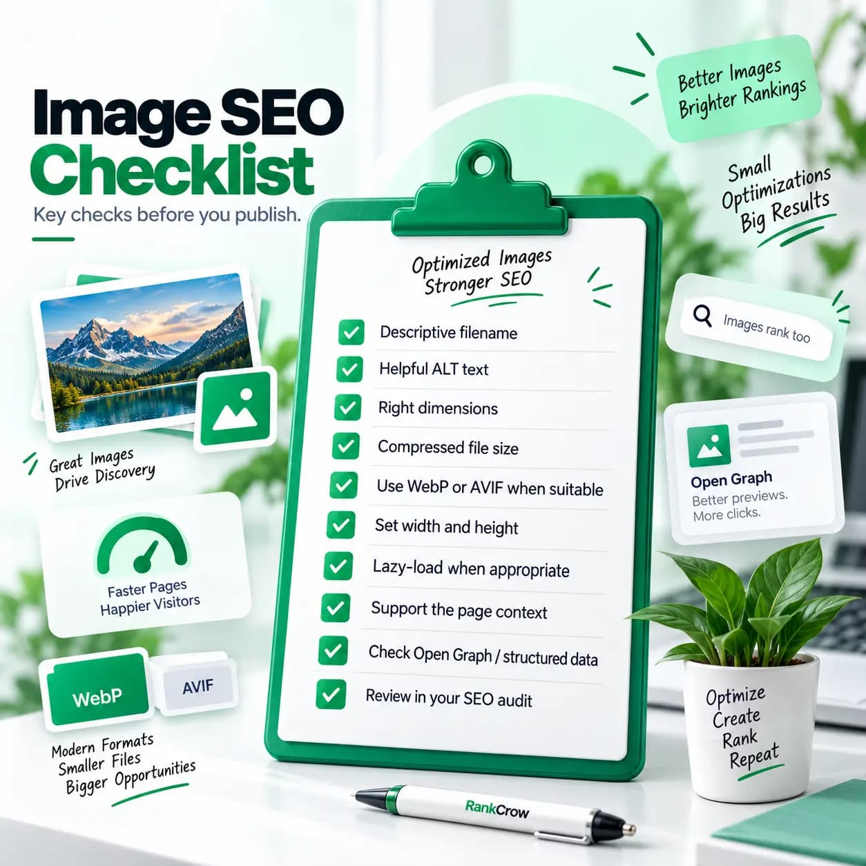 Image SEO checklist showing important image optimization checks