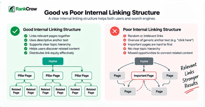 Comparison of good and poor internal linking structures