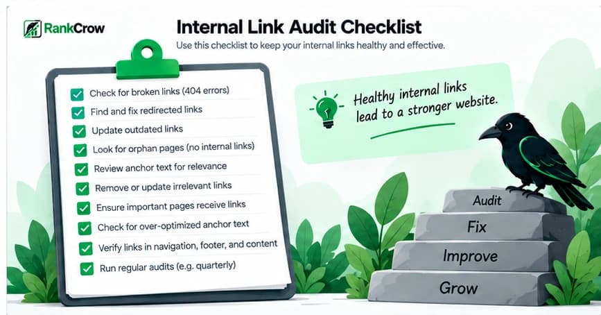 Internal link audit checklist showing important areas to review